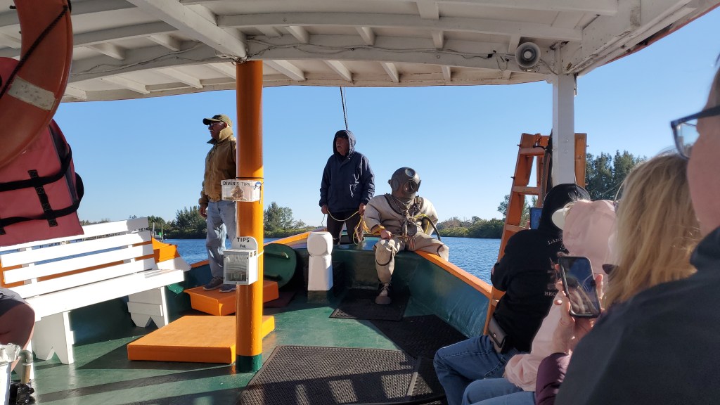 Tarpon Springs Sponge Docks St Nicholas Boat Lines sponge diver in full diving gear 